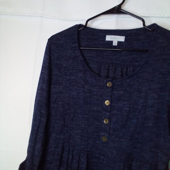 New Directions Shirt Women L Long Roll Tab Sleeve Pleated Top Button Blue - Picture 4 of 16